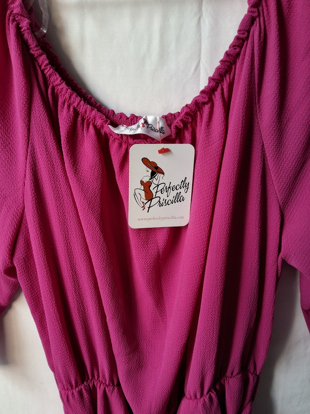 Fuchsia Tie-Waist Midi Dress with Ruffle Hem - Picture 2 of 3